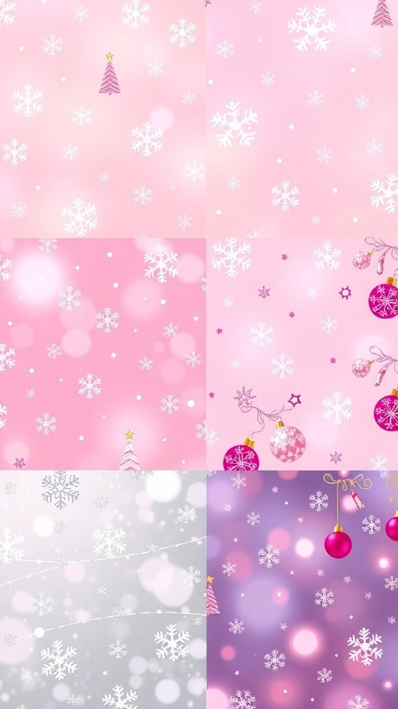 A variety of pink Christmas wallpaper backgrounds with festive designs.